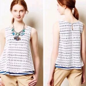 Anthropologie Sleeveless crochet tank, Large. Blue & white striped breton layers